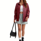 Leather-look shacket for women in brick red, light brown or black