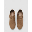Suede-look block heel ankle buckle boots for women