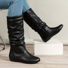 Ruched mid-calf slouch boots for women
