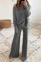 Asymmetric knit wide-leg lounge set in ash grey for women