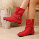 Slouchy flat suede-look buckle boots for women