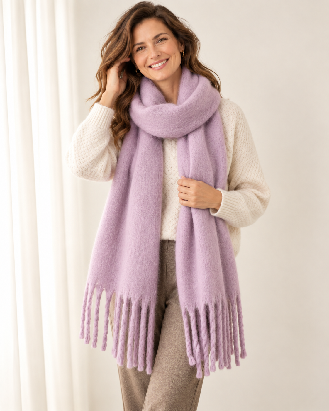 Brushed chunky fringe scarf for women