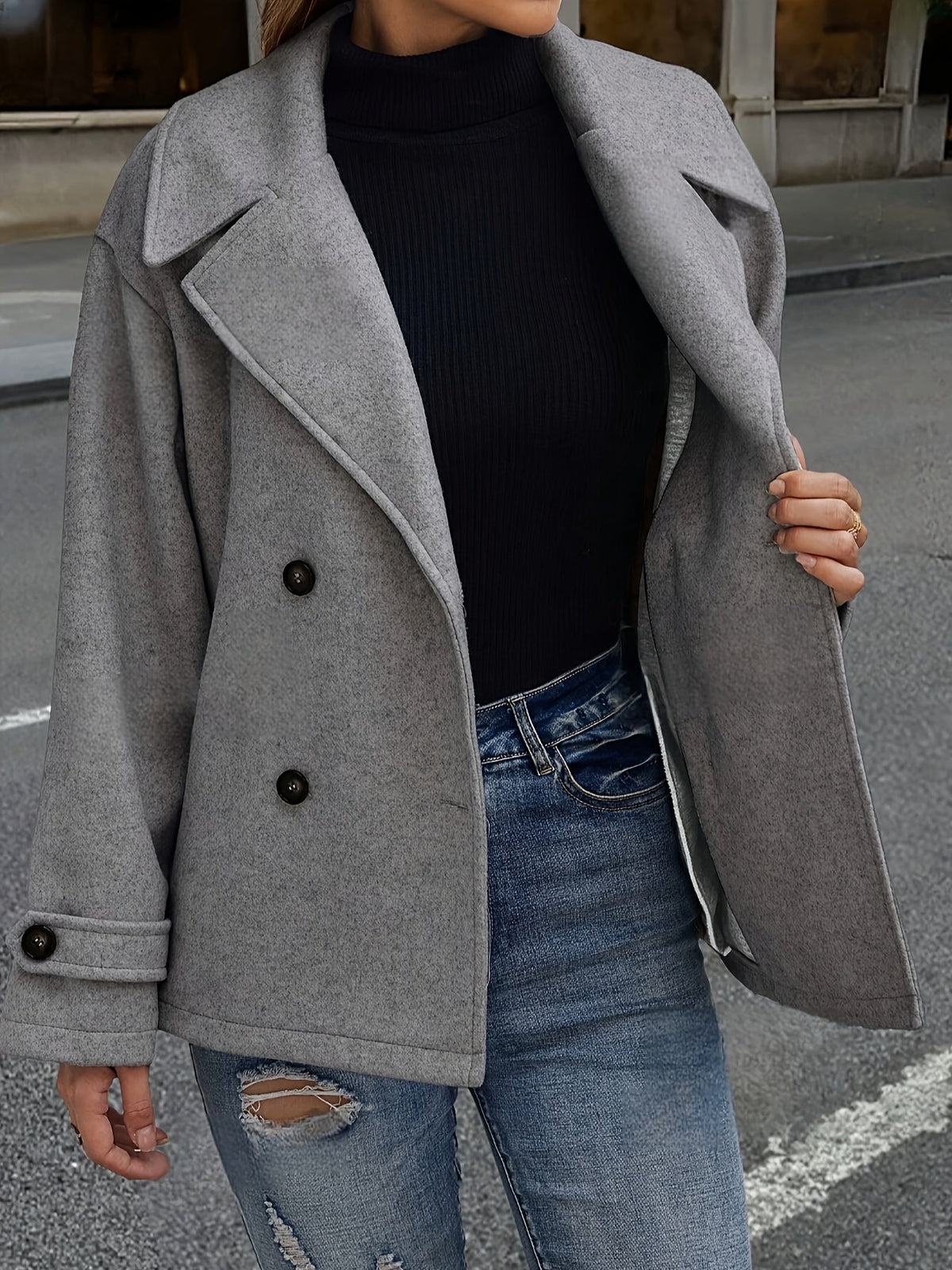 Notched lapel pea coat for women