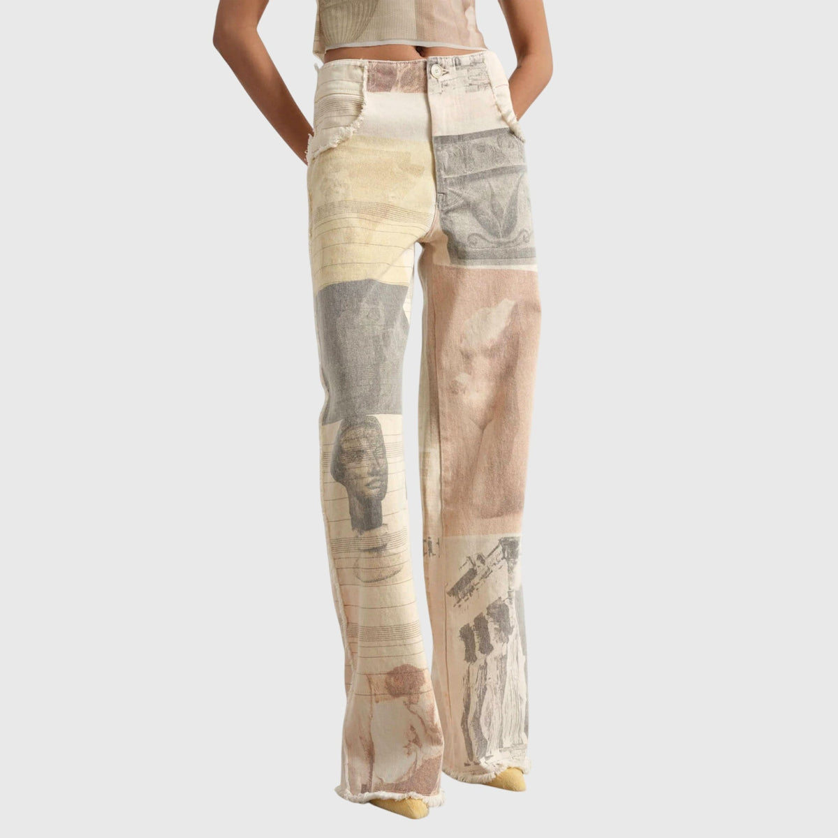 Collage print wide leg jeans for women