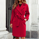 Bow tie wrap belted coat for women
