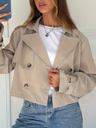 Flap pocket cropped pea coat for women