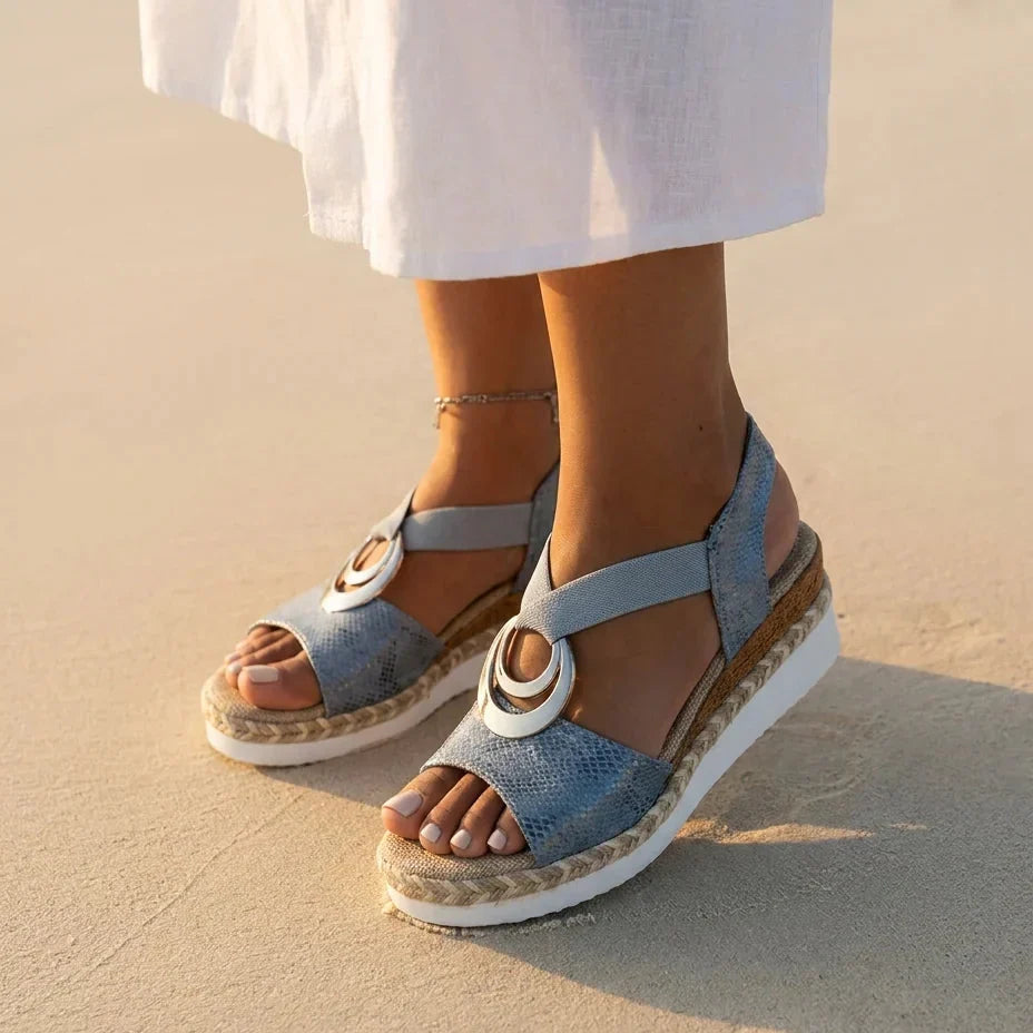 Sandalias Mujer Cuña de Corcho Correa Elástica Suela Antideslizante Transpirables Verano Ocho Colores