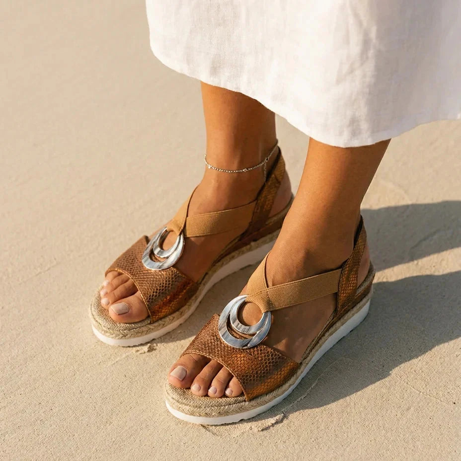 Sandalias Mujer Cuña de Corcho Correa Elástica Suela Antideslizante Transpirables Verano Ocho Colores