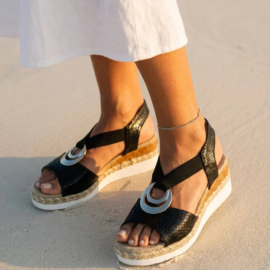 Sandalias Mujer Cuña de Corcho Correa Elástica Suela Antideslizante Transpirables Verano Ocho Colores