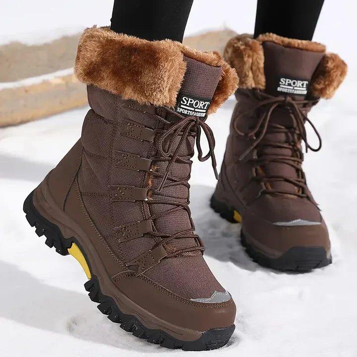 Waterproof winter boots in brown for women