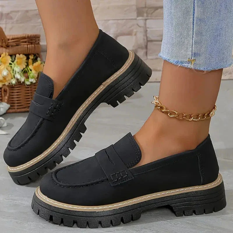 Wide fit suede-look chunky loafers for women