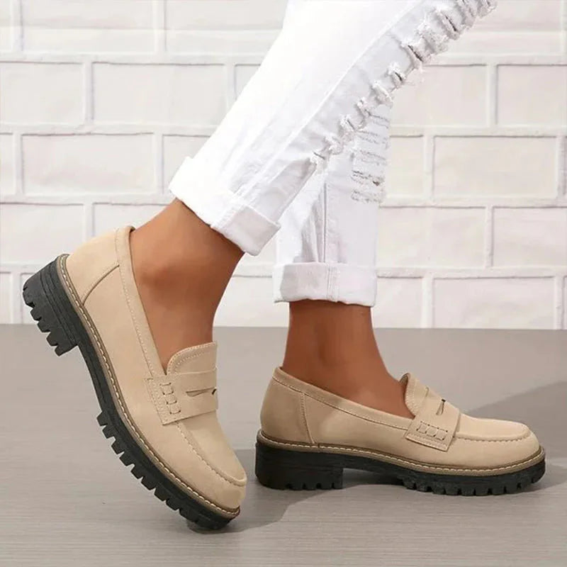Wide fit suede-look chunky loafers for women