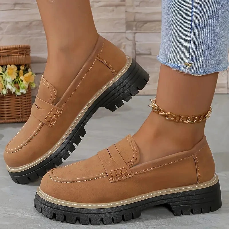 Wide fit suede-look chunky loafers for women