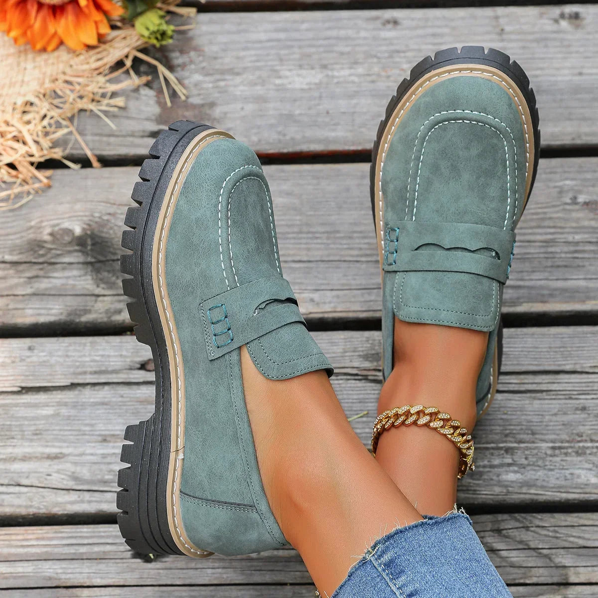 Wide fit suede-look chunky loafers for women
