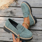 Wide fit suede-look chunky loafers for women