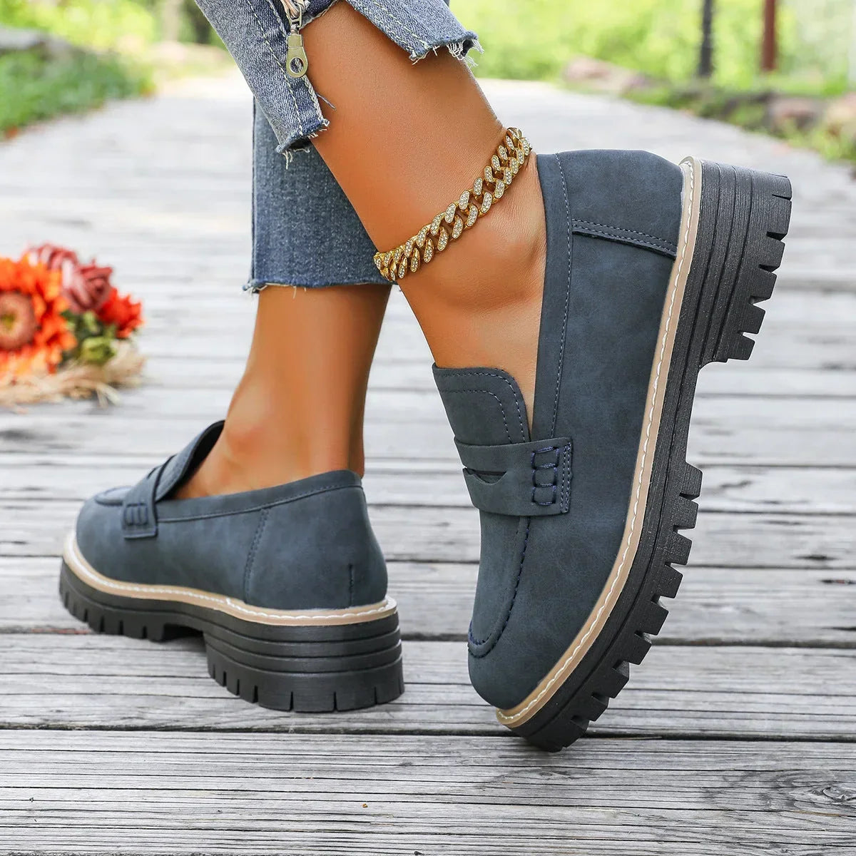 Wide fit suede-look chunky loafers for women