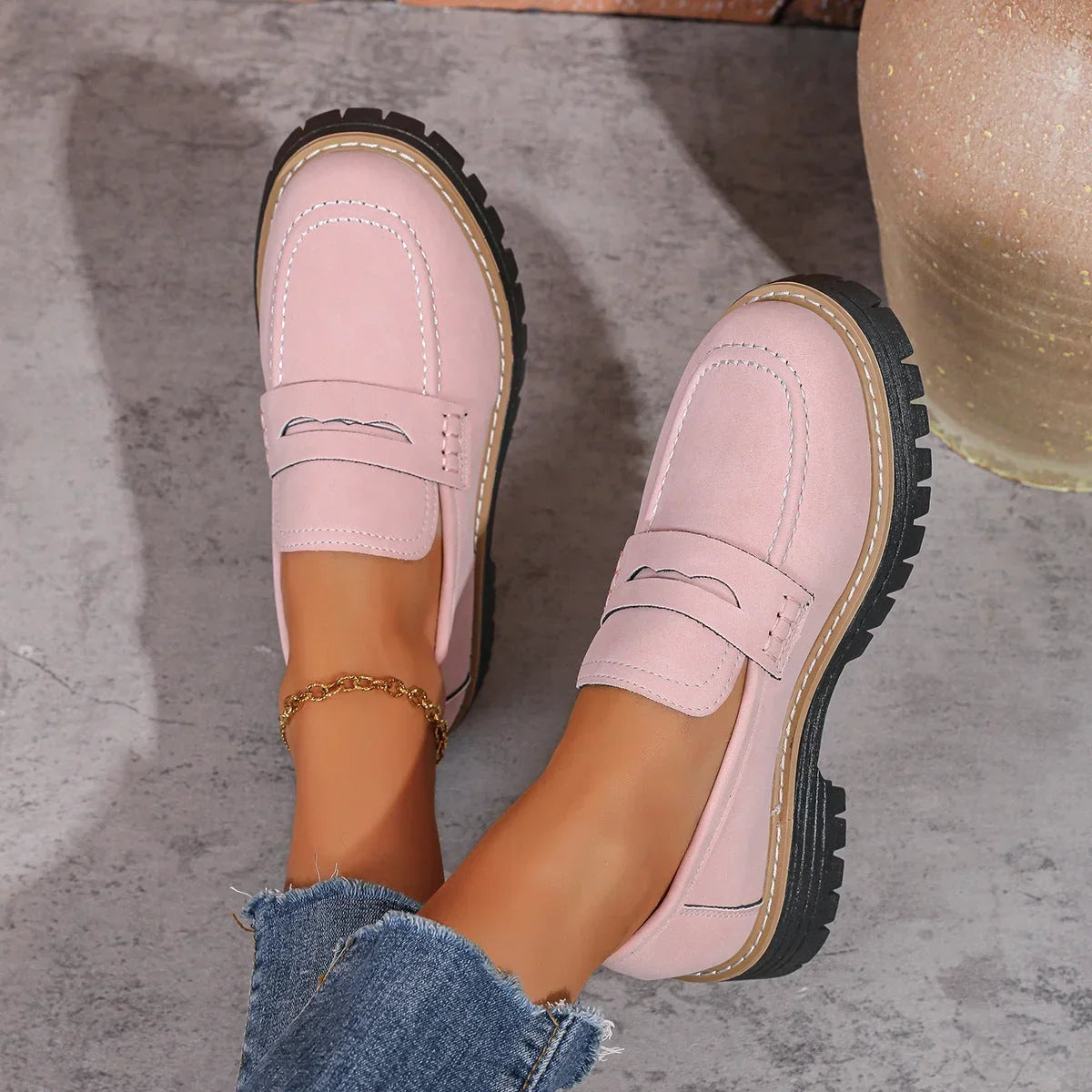 Wide fit suede-look chunky loafers for women