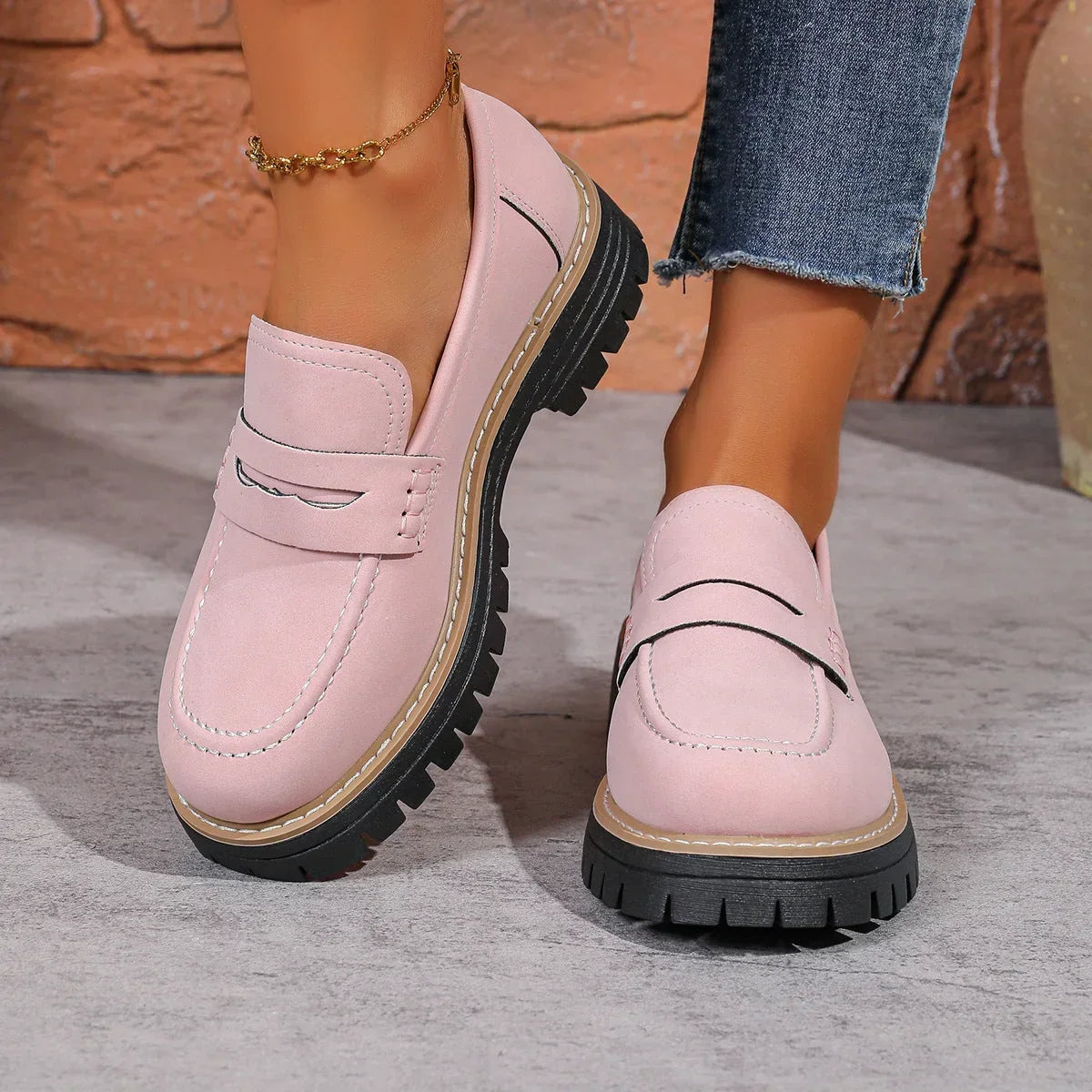 Wide fit suede-look chunky loafers for women