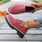 Wide fit suede-look chunky loafers for women