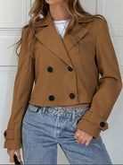 Button tab cropped pea coat for women
