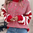 Red striped Christmas sweater with drop shoulders for women