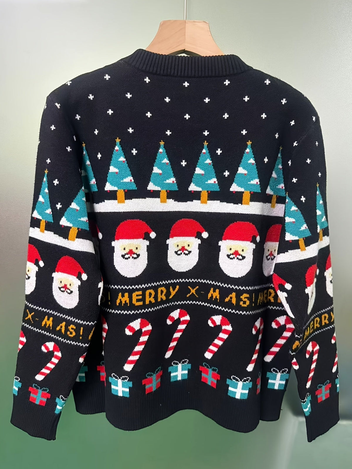 Black Christmas sweater with Santa print for women