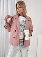 Rolled cuff cropped pea coat for women