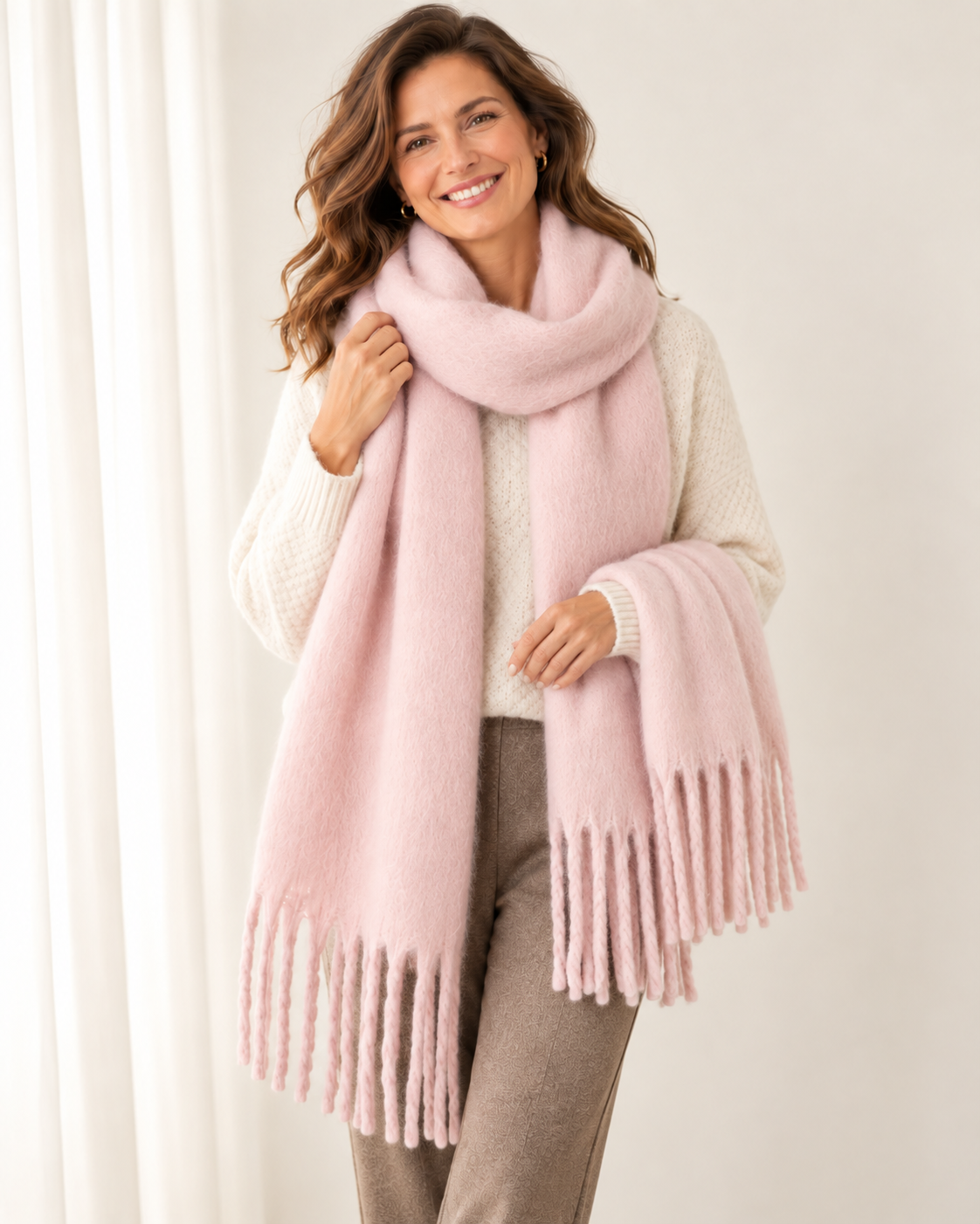Brushed chunky fringe scarf for women