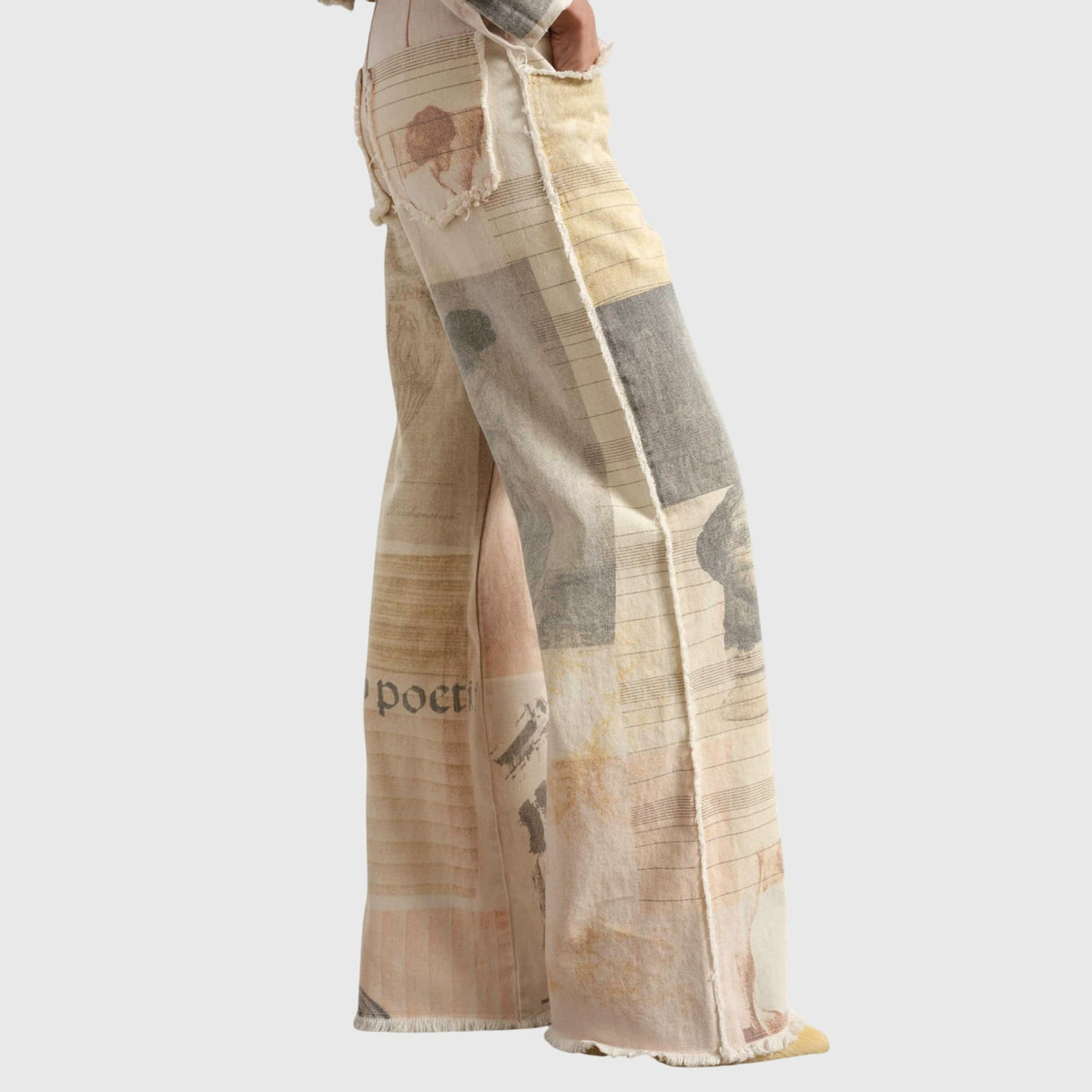 Collage print wide leg jeans for women
