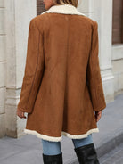 Sherpa trim suede-look coat for women in light brown