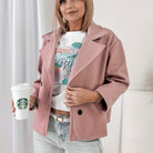 Rolled cuff cropped pea coat for women