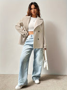 Oversized cuffed pea coat for women