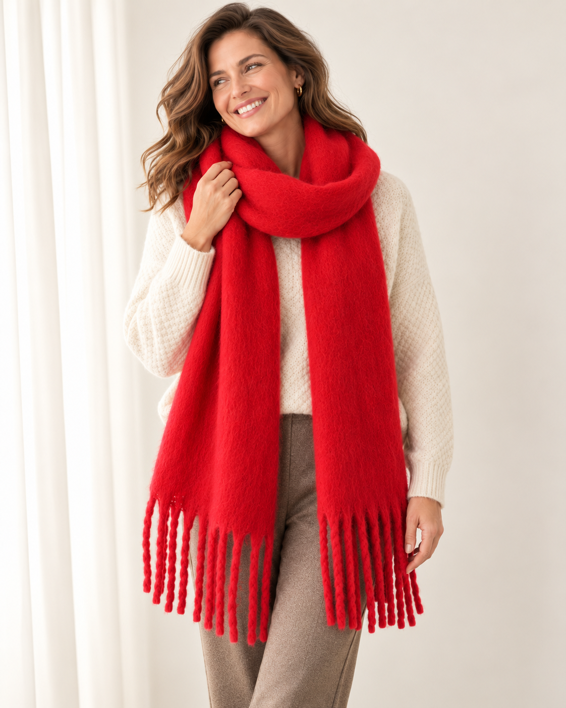 Brushed chunky fringe scarf for women