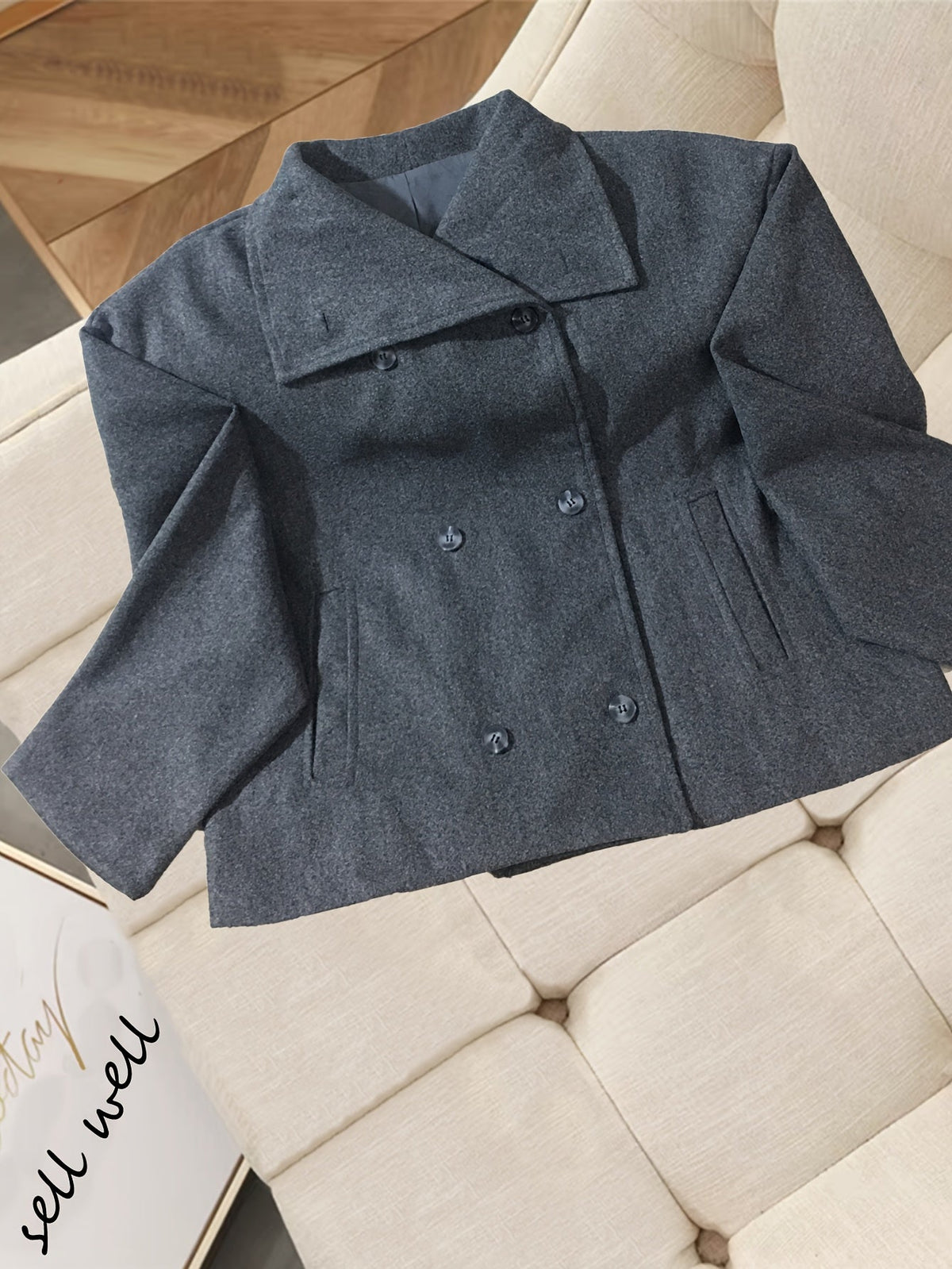 Welt pocket cropped pea coat for women