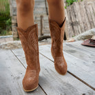wide calf cowboy boots light brown for women