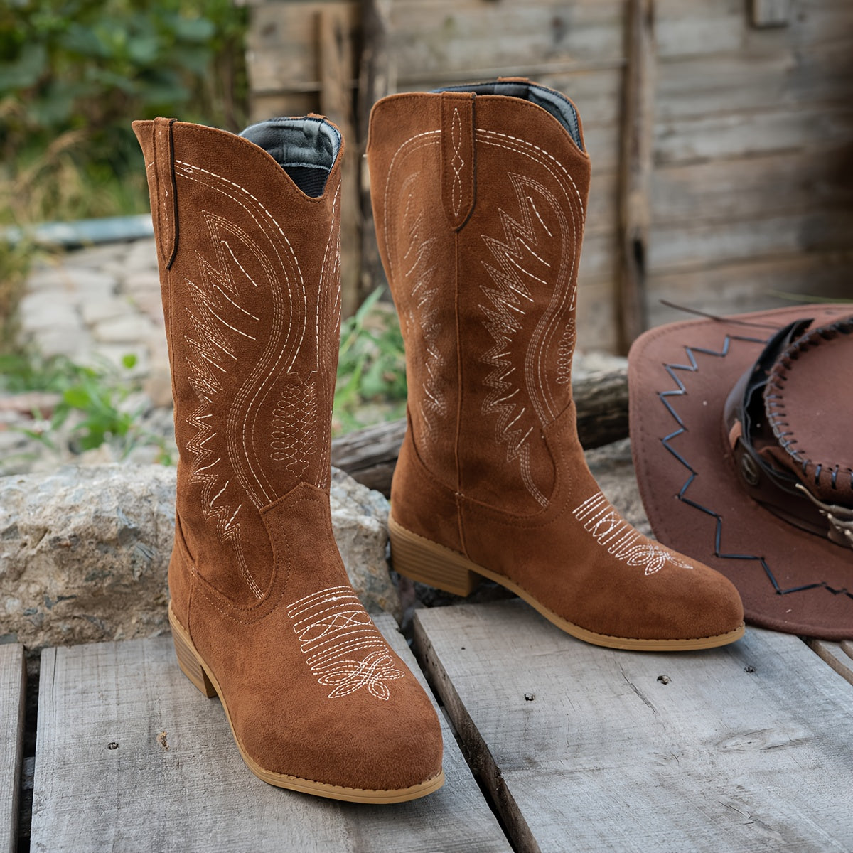 wide calf cowboy boots light brown for women