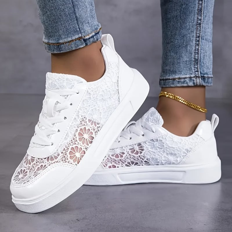 Zapatillas de encaje floral mujer cordones