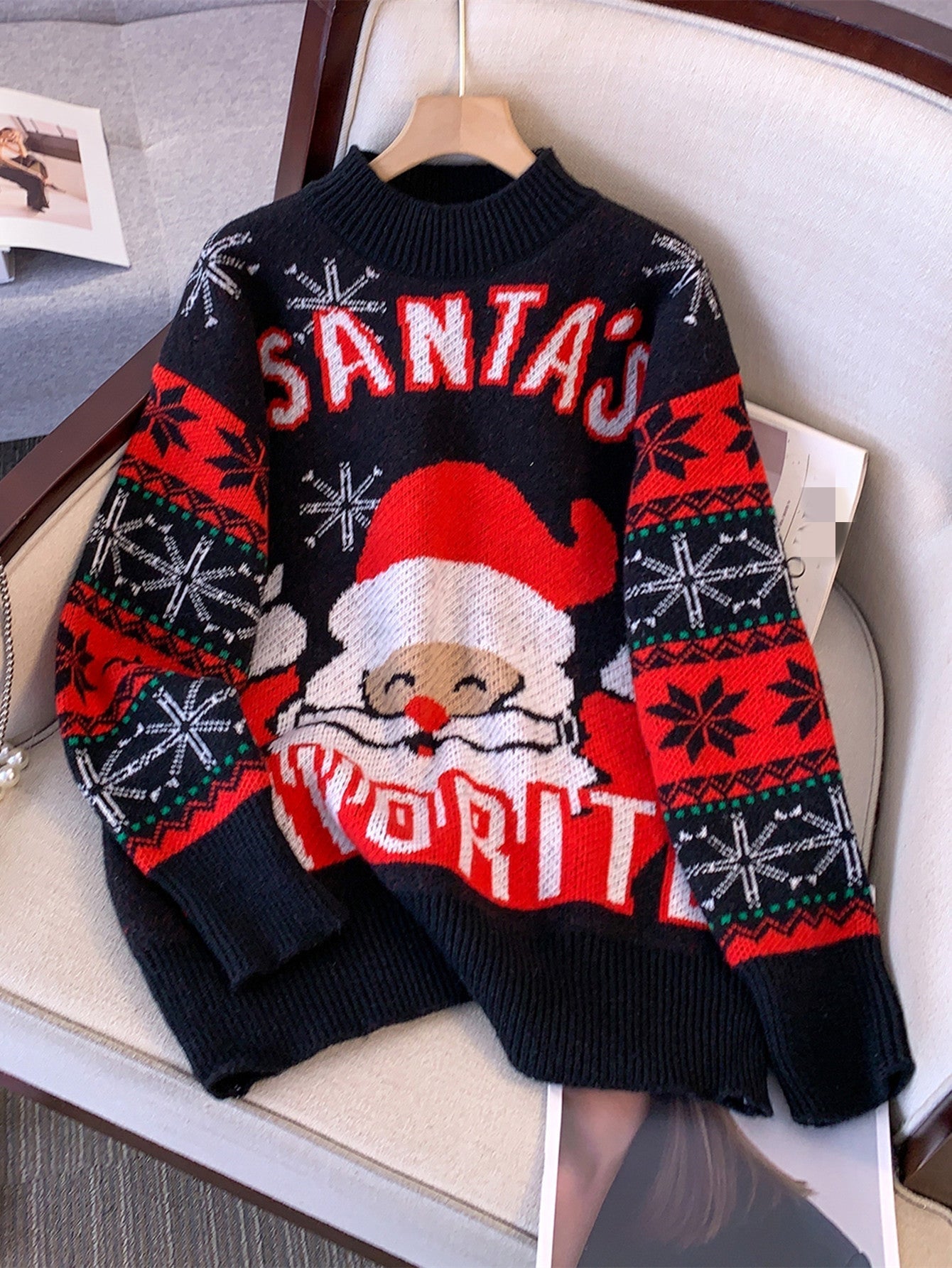 Black oversized Santa Christmas sweater for women