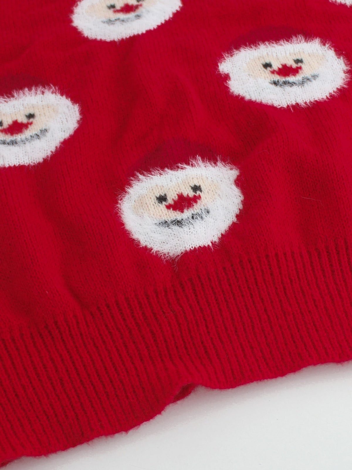 Red Christmas sweater with Santa print for women