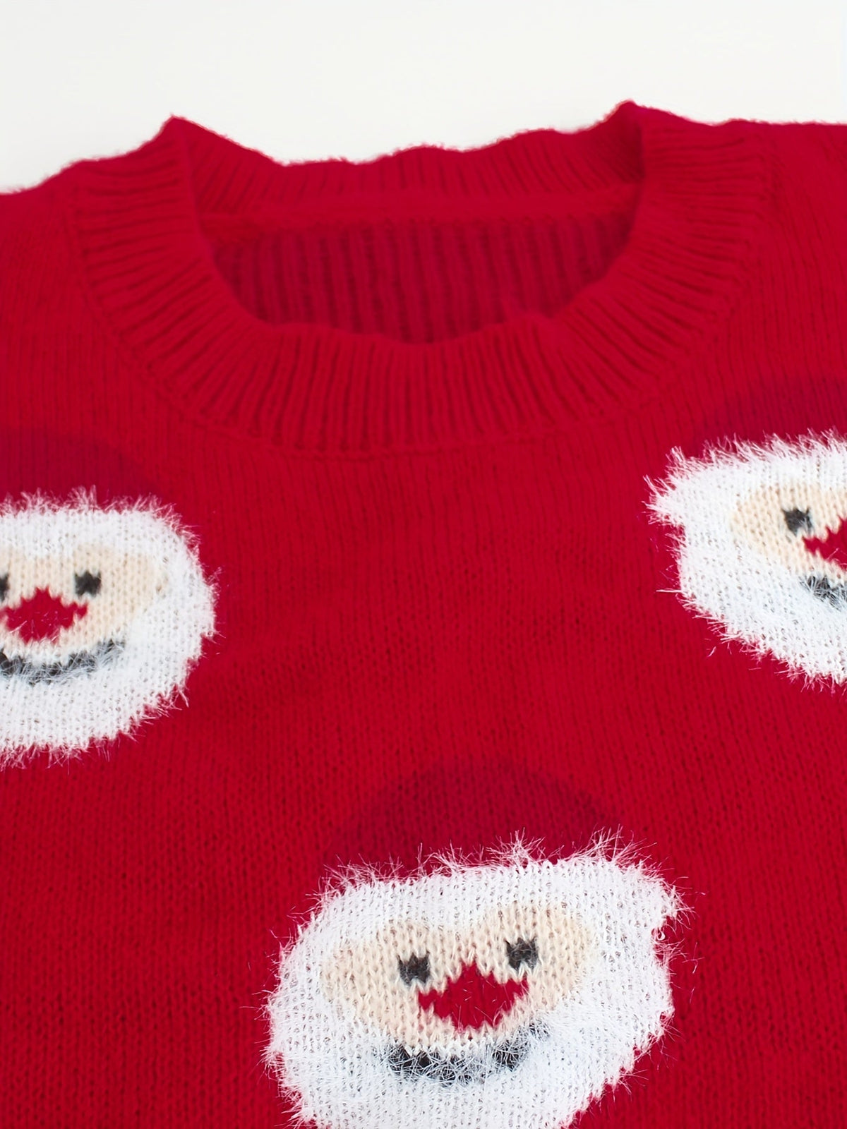 Red Christmas sweater with Santa print for women