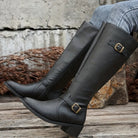 Double buckle knee-high boots for women