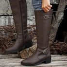 Double buckle knee-high boots for women
