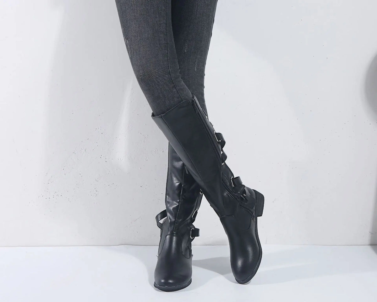 Buckle knee-high riding boots for women