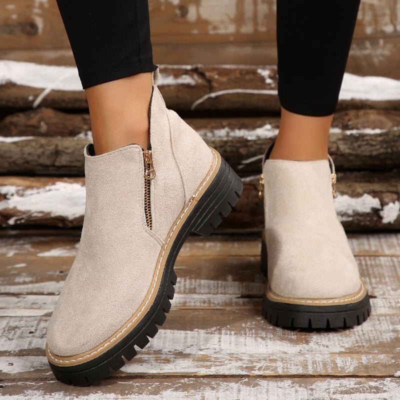 Side zip platform ankle boots for women