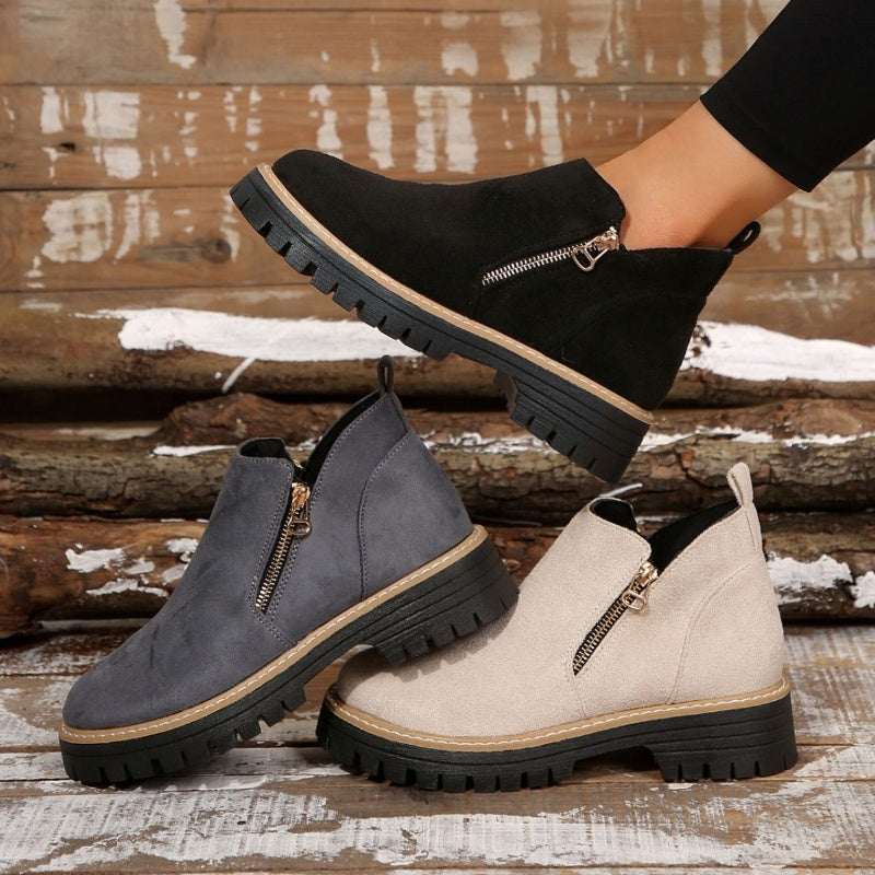 Side zip platform ankle boots for women