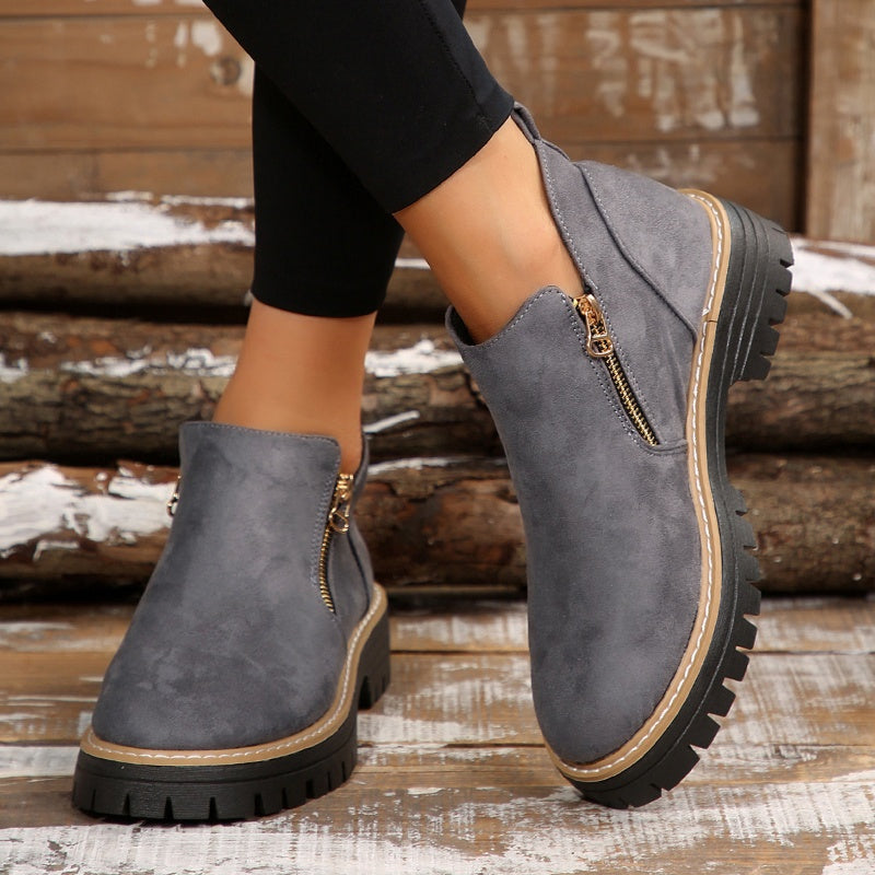 Side zip platform ankle boots for women