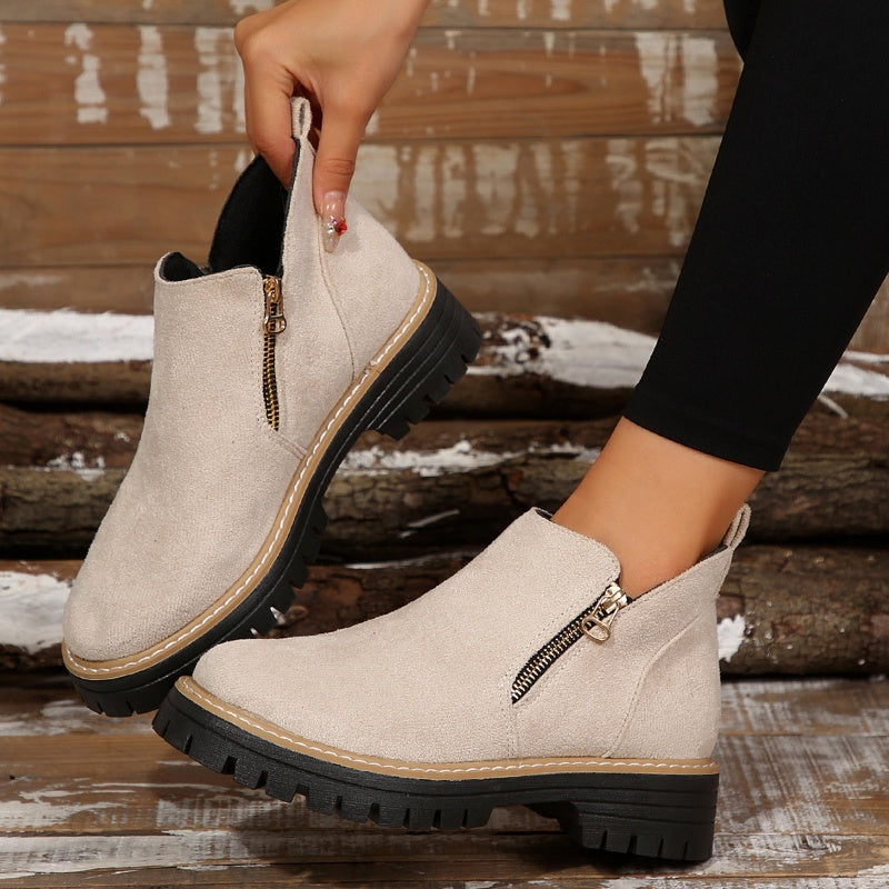 Side zip platform ankle boots for women