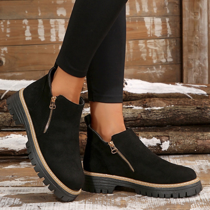Side zip platform ankle boots for women