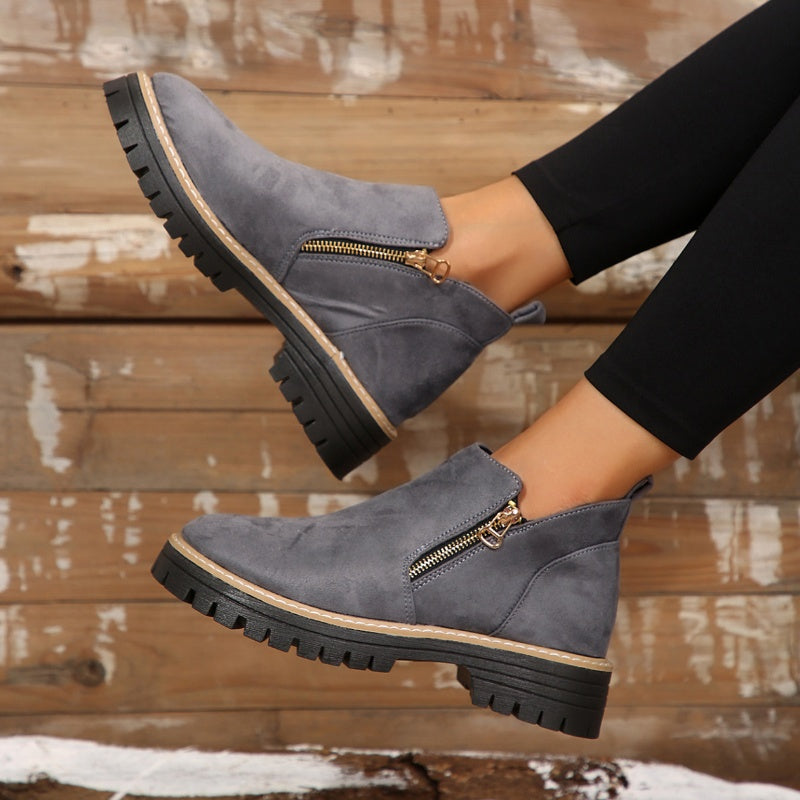 Side zip platform ankle boots for women