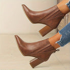 Pointed toe ankle boots with square heel for women